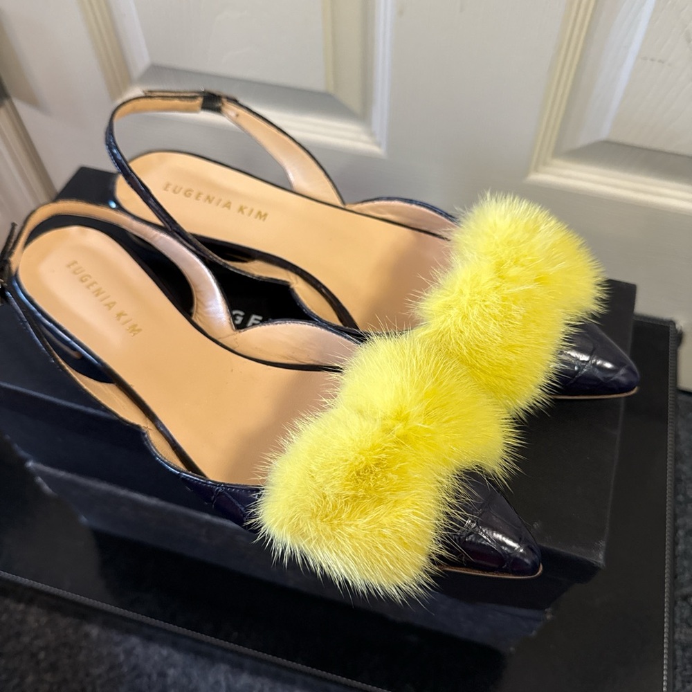 Eugenia Kim Navy Blue and Yellow Slingback Flats